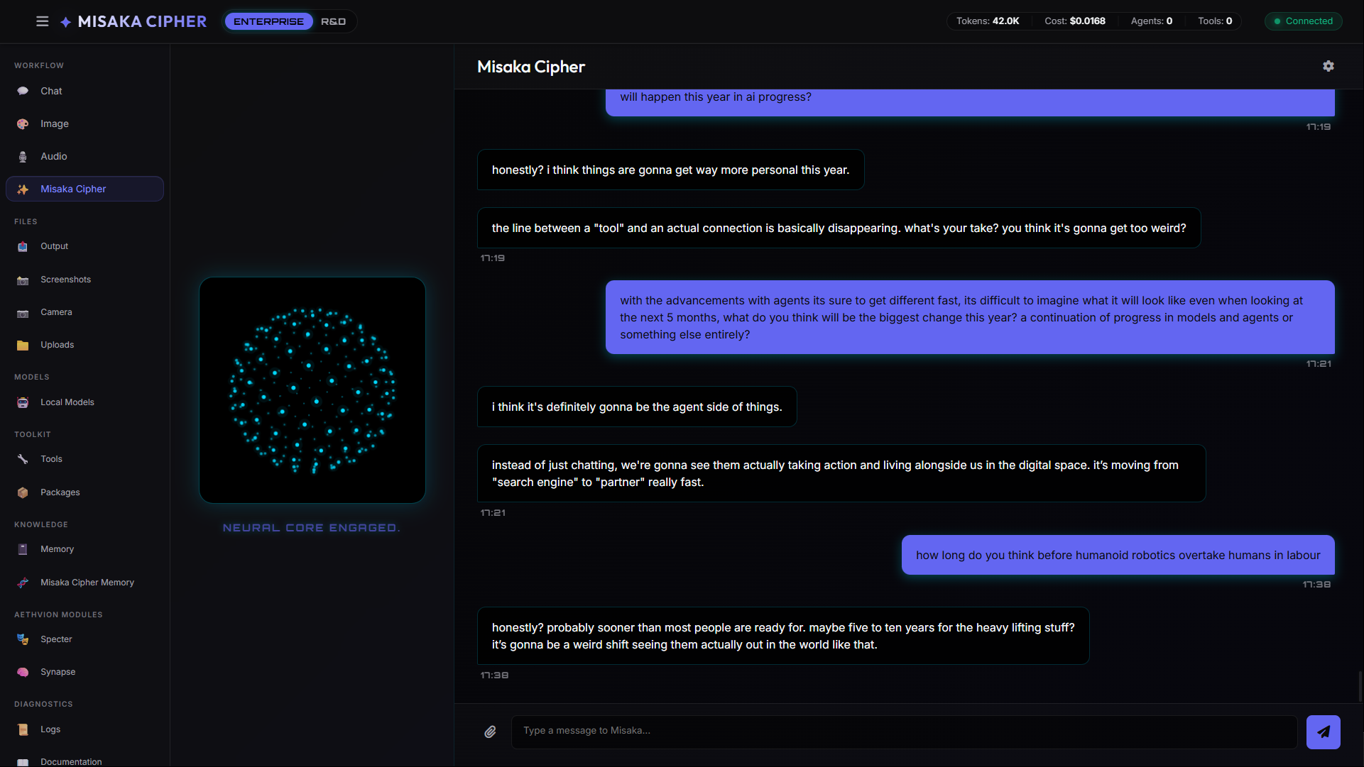 Misaka Cipher chat interface screenshot